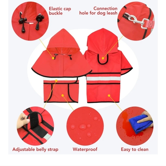 Red Reflective Dog Raincoat New In Box - Picture 3 of 11